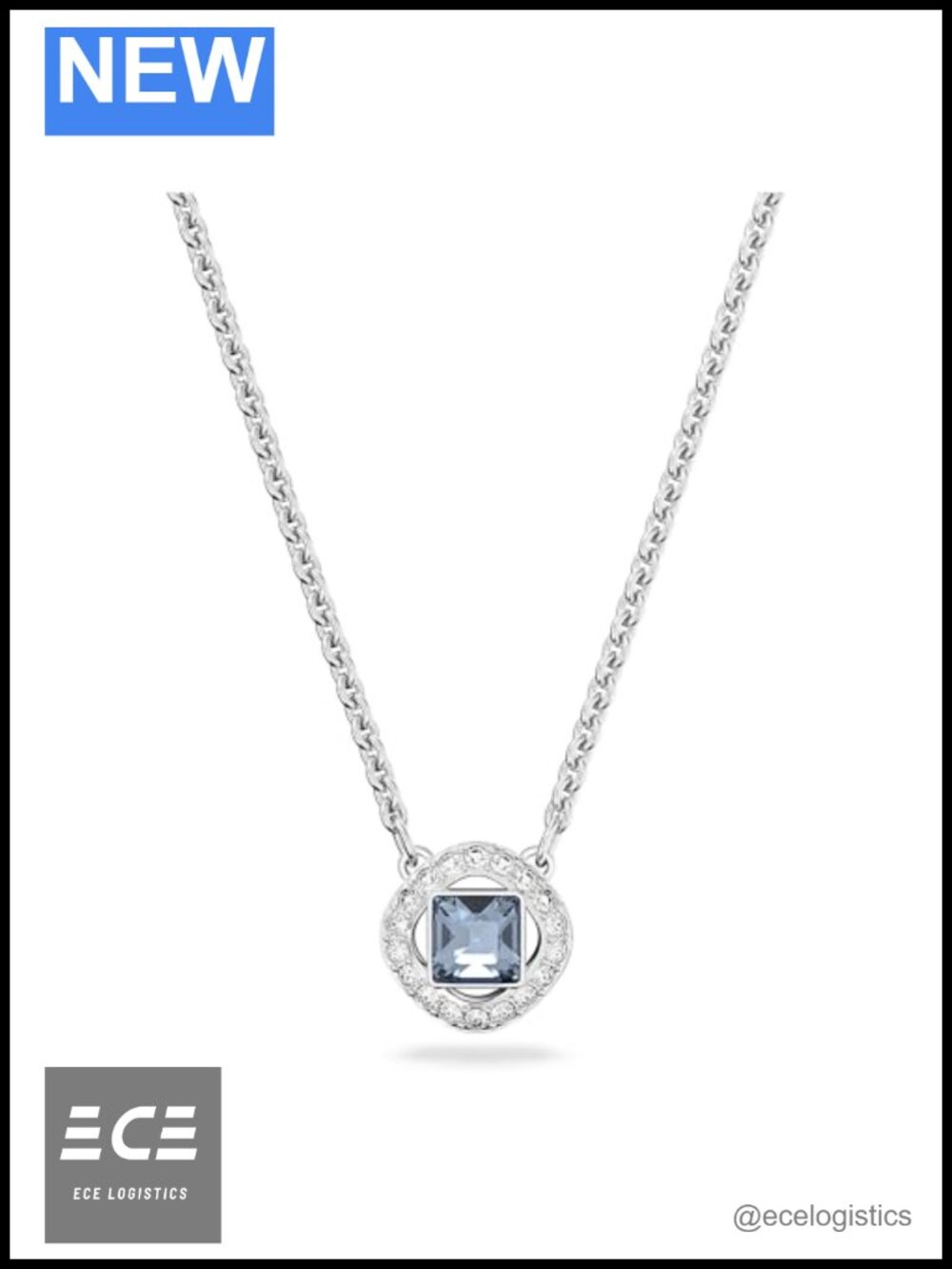 Crystal Pendant Necklace Rhodium Plated Pavé Cable Chain